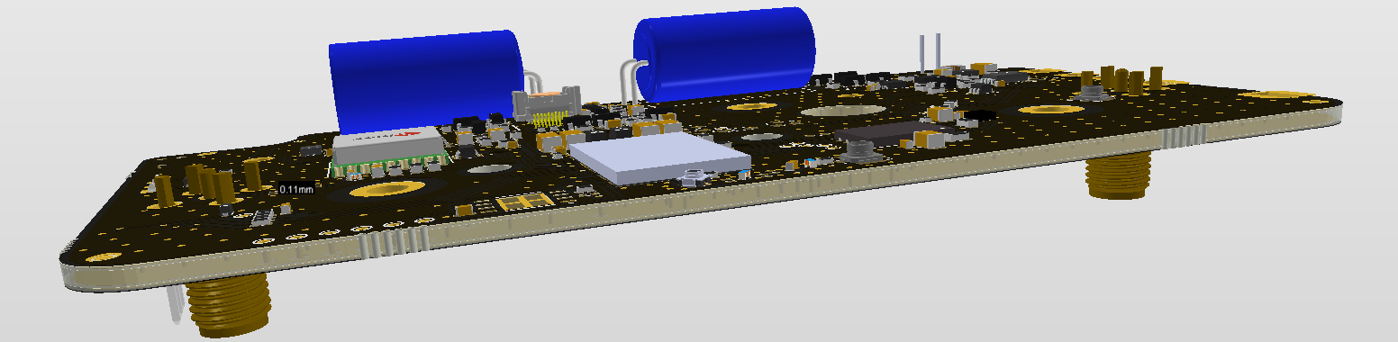 Populated circuit board with connectors and components.