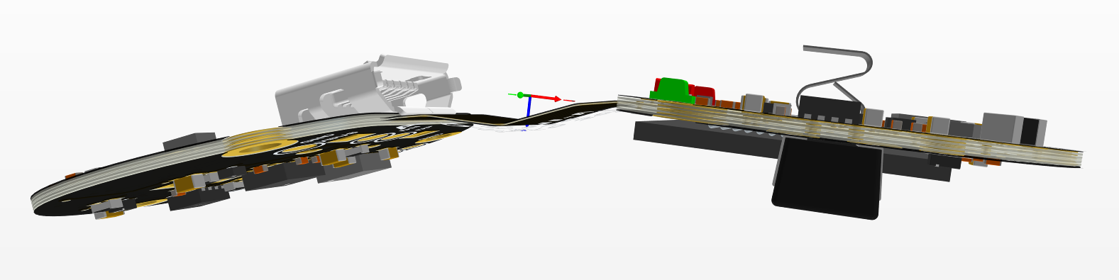 Circuit board sections connected by a flexible interconnect.